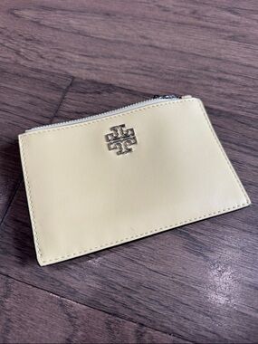 Tory Burch Yellow Leather Card Holder Zip Wallet Slim Card Case